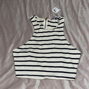 White Crop Top with black stripes